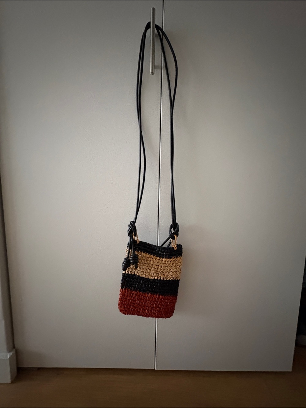 Ulla Johnson Striped Woven Crossbody/Phone holder in Red, Black & Tan